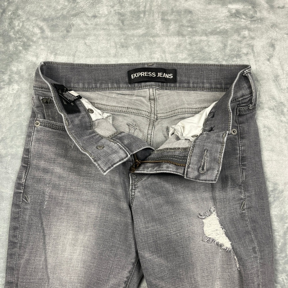 Express Jeans Women 2R Grey Distressed Performance Stretch Mid Rise Skinny - Picture 7 of 13